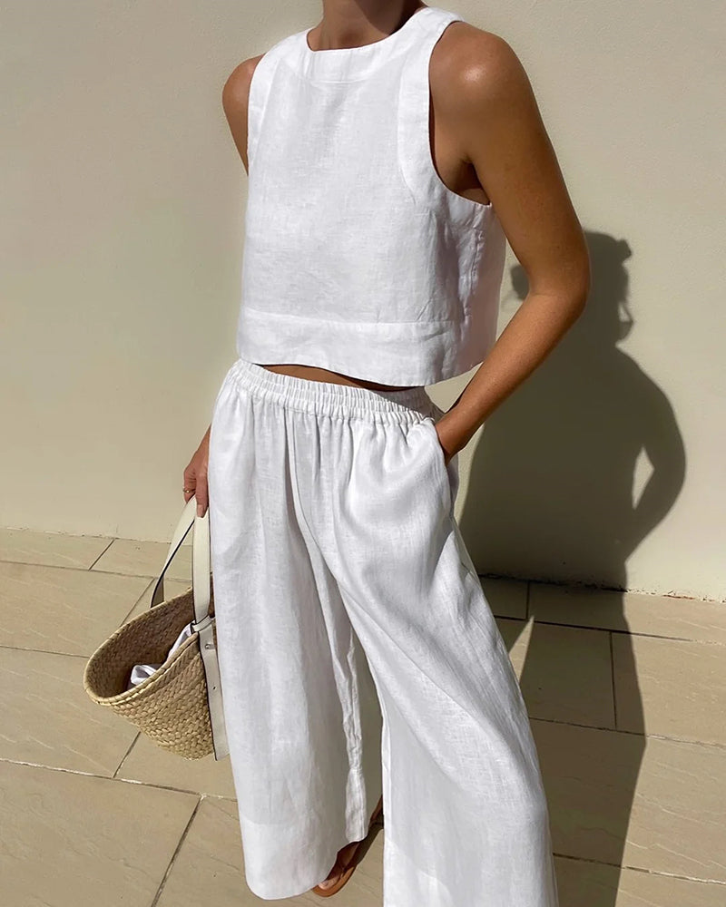 Hovani | Zweiteiliges Set für Damen – Lässige Eleganz mit Crop-Top und weitem Hosenbeinumfang