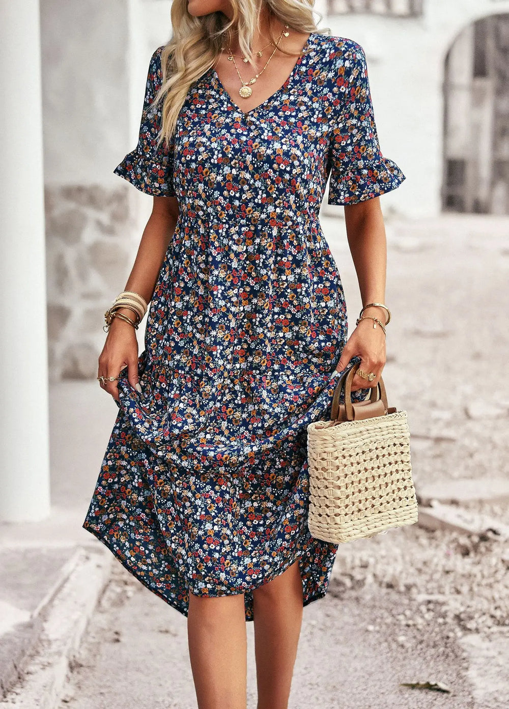 Blomes | Kleid mit Blumenmuster und V-Ausschnitt für Damen