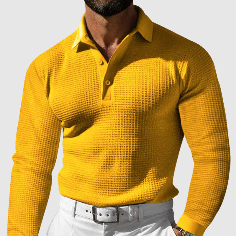 Hendero | Herren Langarm-Polo mit strukturiertem Stoff – Stilvoll und Bequem für den Alltag