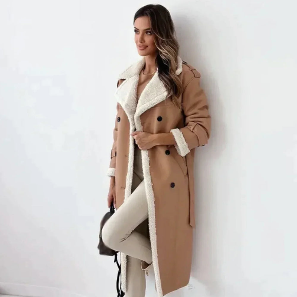 Gwenera | Eleganter Ledermantel mit Gürtel – Stilvoll und zeitlos