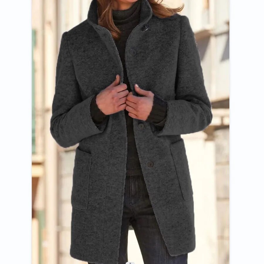 Donnesdia | Eleganter Wollmantel mit Knopfverschluss für Damen – Perfekt für die kalte Jahreszeit